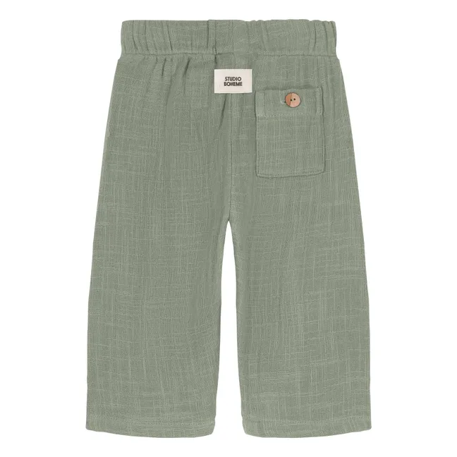 Pantalones de gasa de algodón | Verde Gris