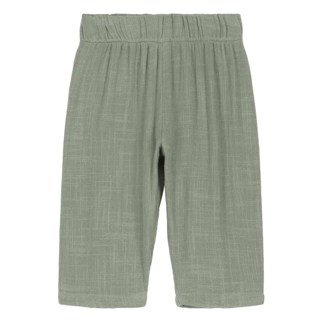 Pantalones de gasa de algodón | Verde Gris