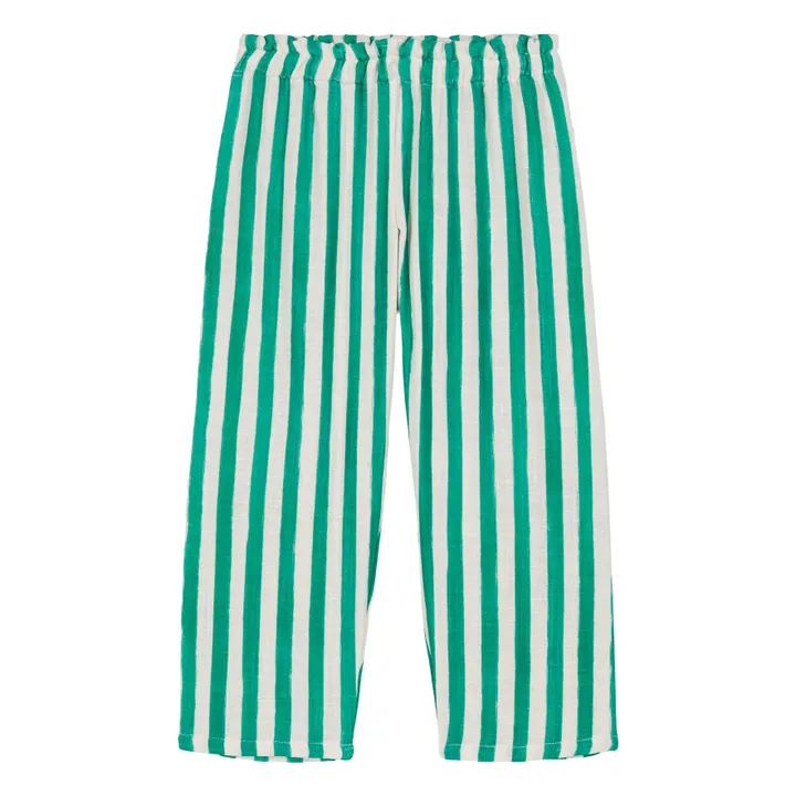 Pantalon Rayé Gaze de Coton | Vert- Image produit n°0