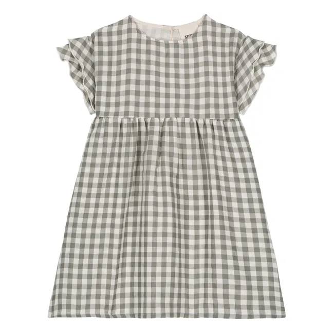 Abito in garza di cotone con motivo gingham | Verderame