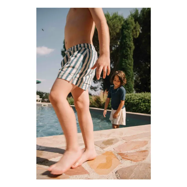 Short de Bain Rayé Coton Bio | Bleu