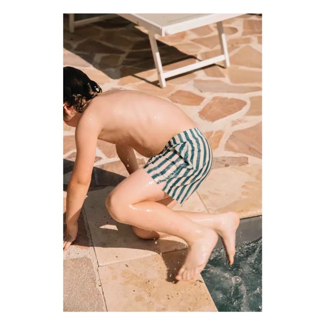 Short de Bain Rayé Coton Bio | Bleu