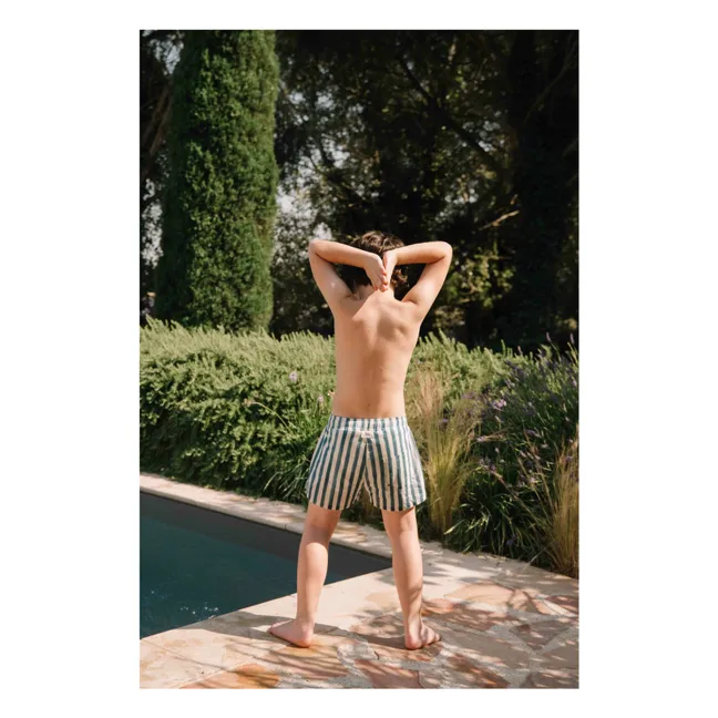 Short de Bain Rayé Coton Bio | Bleu
