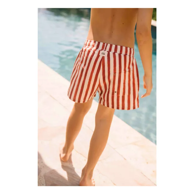 Short de Bain Rayé Coton Bio | Rouge