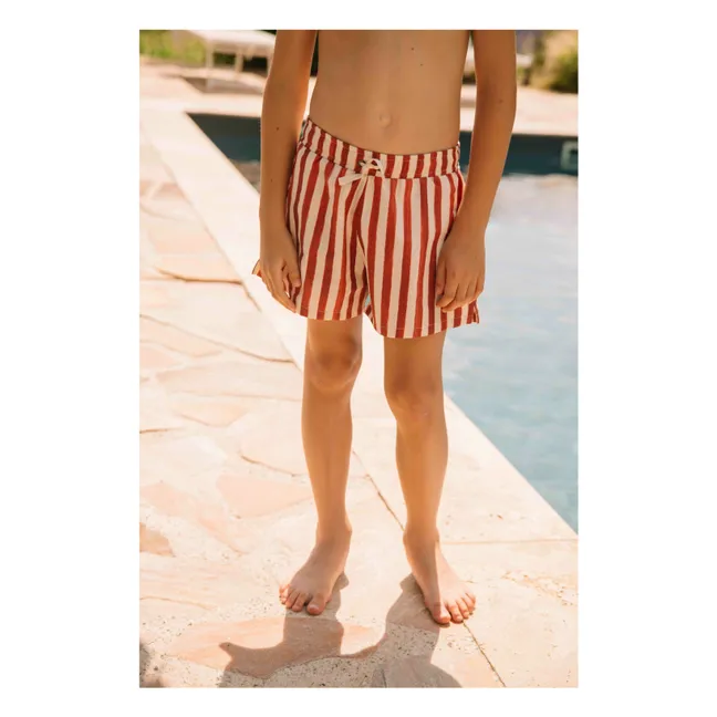 Short de Bain Rayé Coton Bio | Rouge