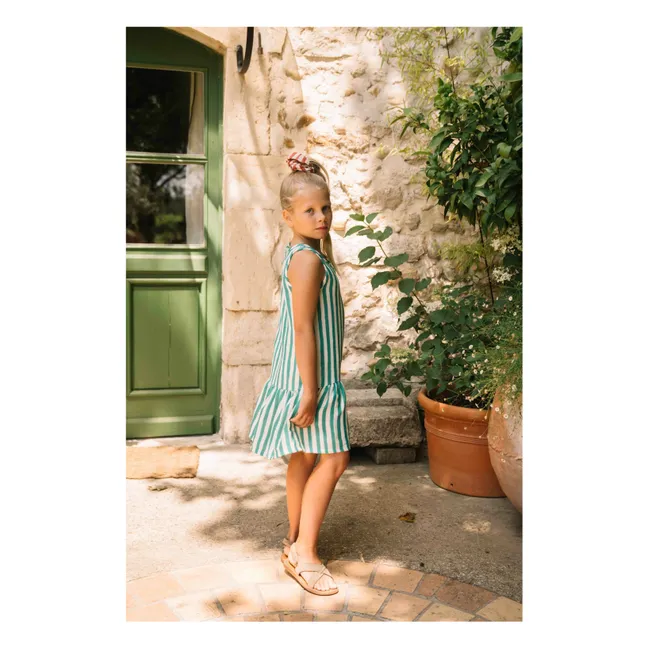 Vestito a righe in garza di cotone Playa | Verde