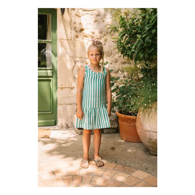 Vestito a righe in garza di cotone Playa | Verde