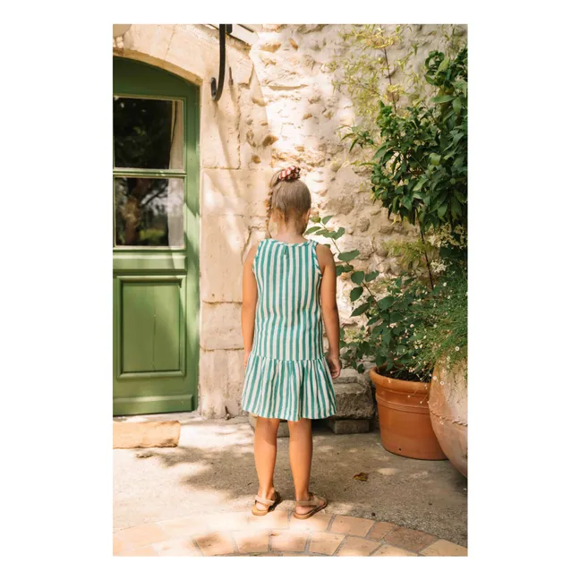 Vestito a righe in garza di cotone Playa | Verde