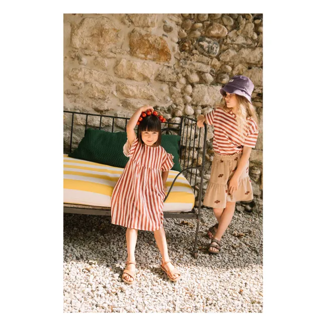 Robe Rayée Gaze de Coton | Rouge