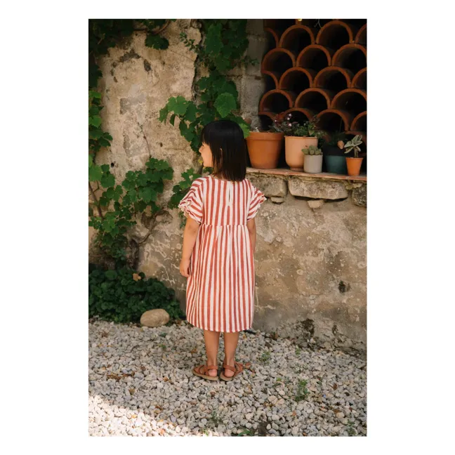 Abito a righe in garza di cotone | Rosso