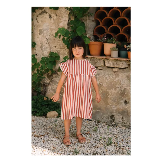 Abito a righe in garza di cotone | Rosso