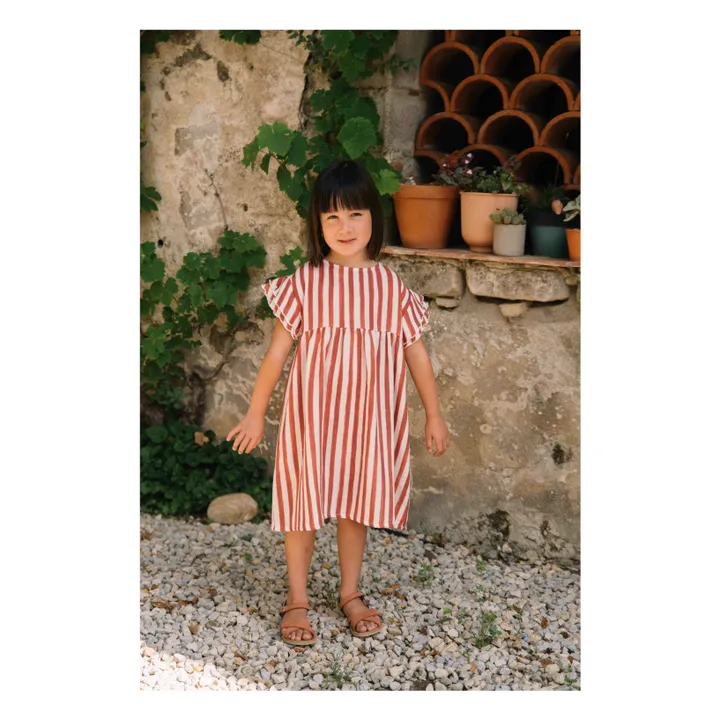 Robe Rayée Gaze de Coton | Rouge- Image produit n°1