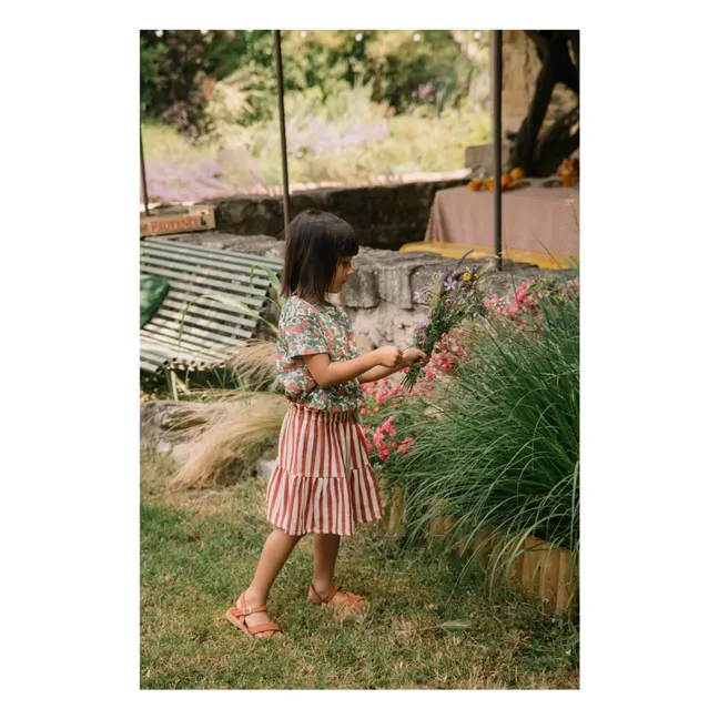 Striped Cotton Gauze Skirt | Red