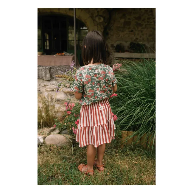 Gonna in garza di cotone a righe | Rosso