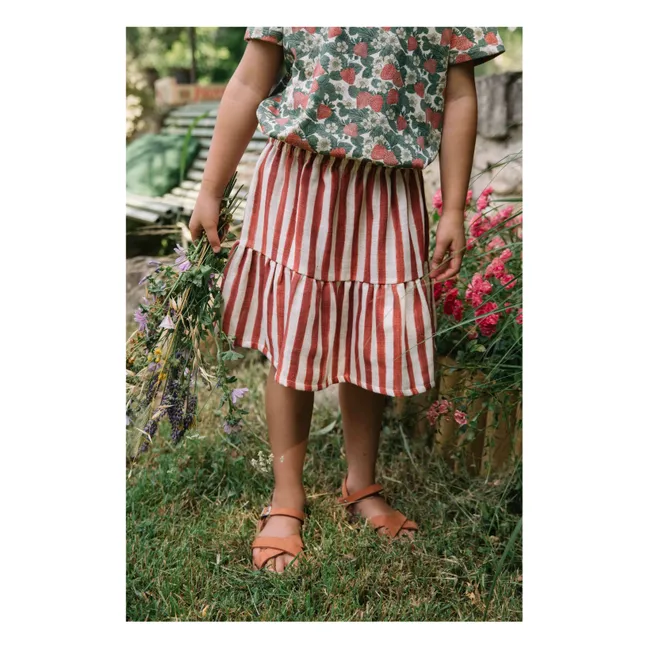 Falda de gasa de algodón a rayas | Rojo