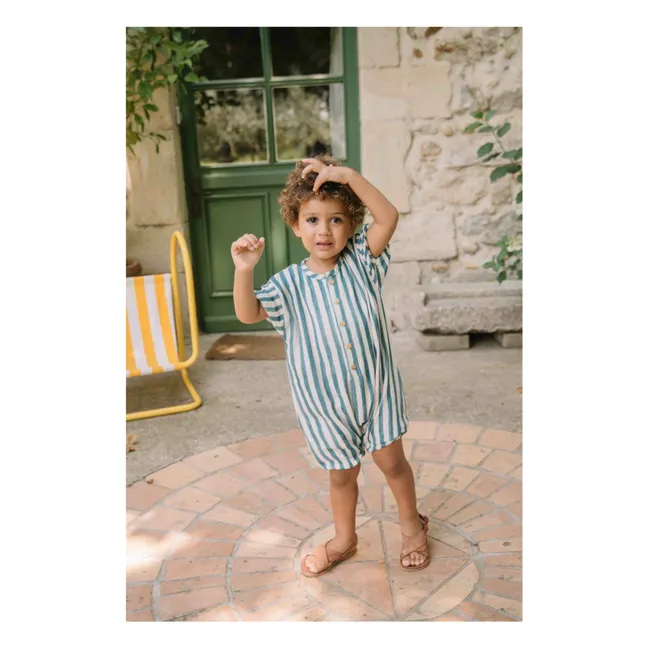 Playsuit in garza di cotone a righe | Blu