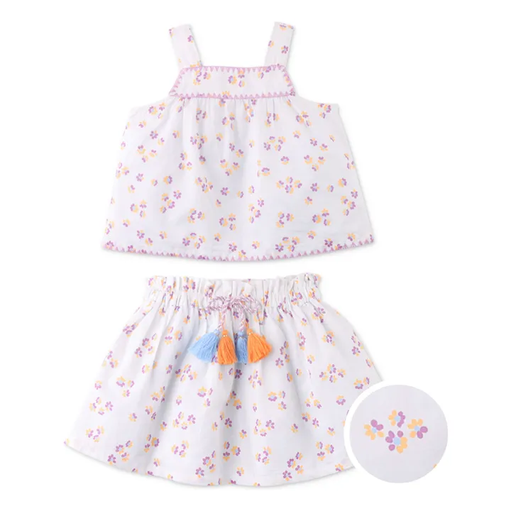 Ensemble Top et Jupe Odessa Fleurs | Blanc- Image produit n°0