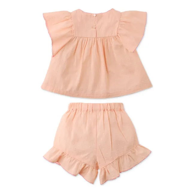 Ensemble Top et Short Alana Volants | Rose pêche