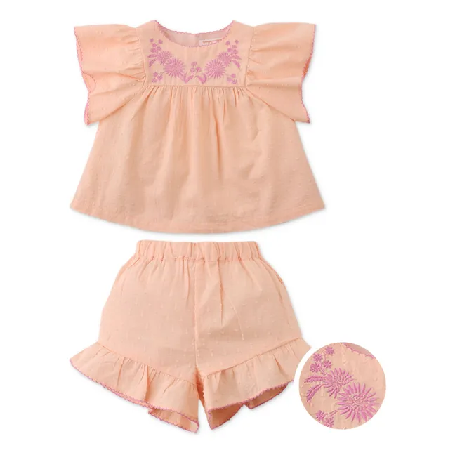 Ensemble Top et Short Alana Volants | Rose pêche