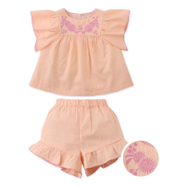 Ensemble Top et Short Alana Volants | Rose pêche- Image produit n°0