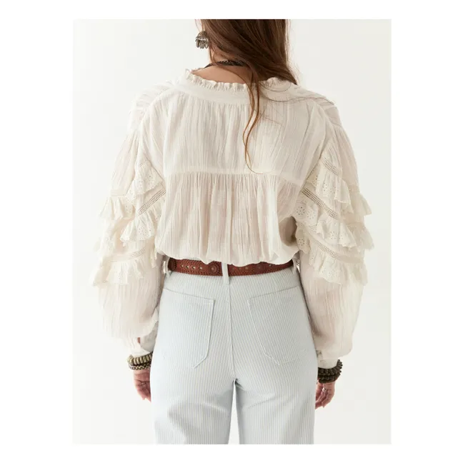 Blusa cubana Schiffli Omara | Blanco