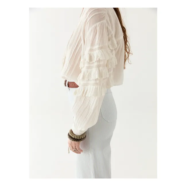 Blusa cubana Schiffli Omara | Blanco