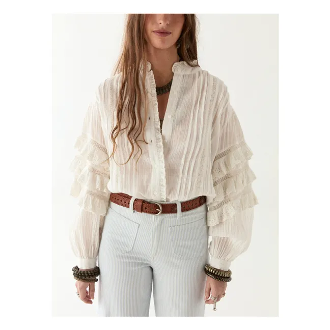 Blusa cubana Schiffli Omara | Blanco