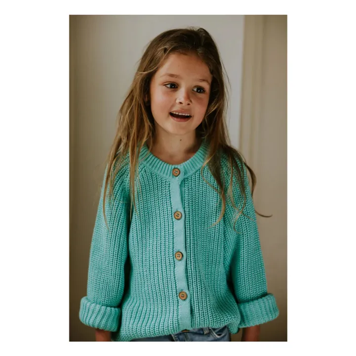 Organic Cotton Raglan Cardigan | Turquoise- Product image n°1