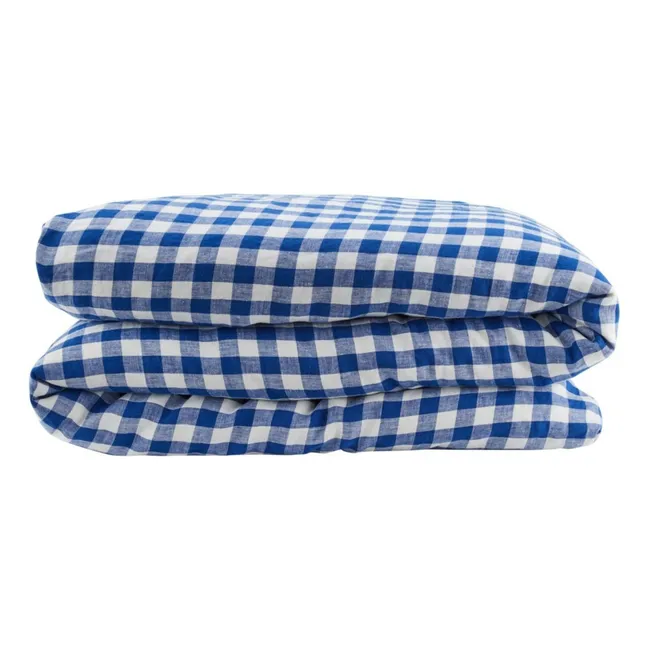 Comforter cover in Vichy washed linen | Blue