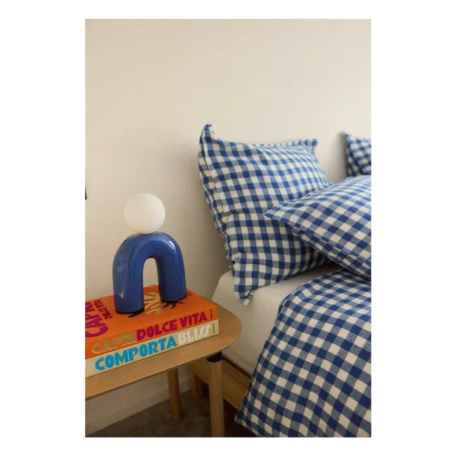 Funda de almohada de lino vichy | Azul
