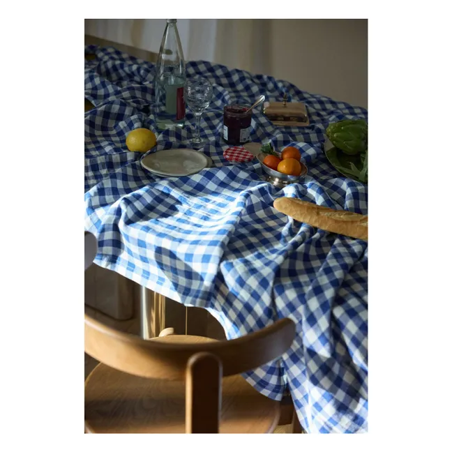 Vichy washed linen tablecloth | Blue