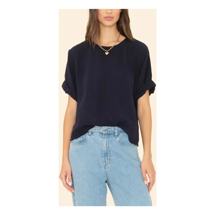 Top Carson Gaze de Coton | Bleu foncé- Image produit n°0