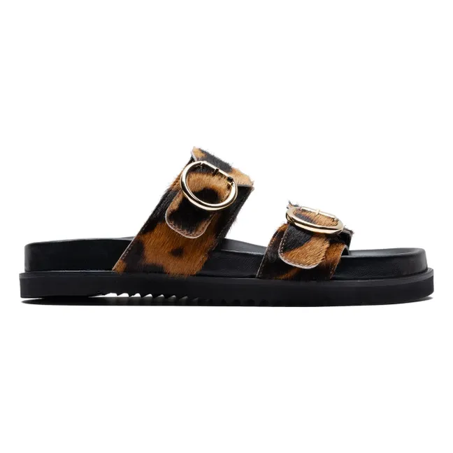 Sandales Double Boucles Léopard | Camel