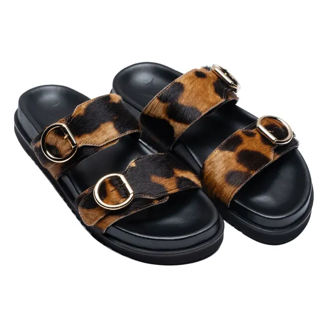 Sandales Double Boucles Léopard | Camel