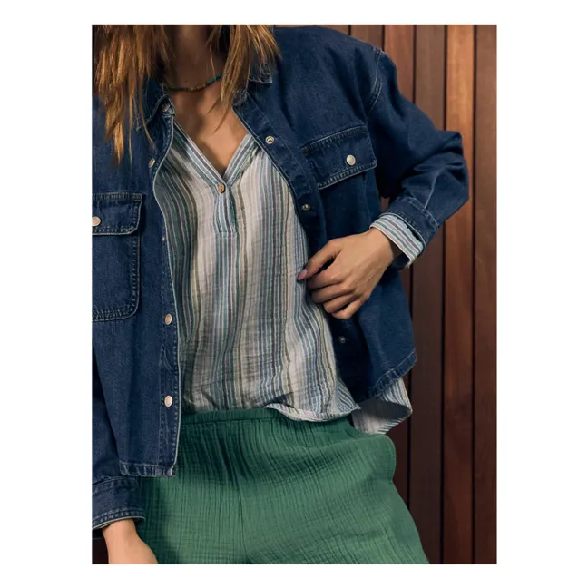 Camicetta Alina a righe in garza di cotone | Blu