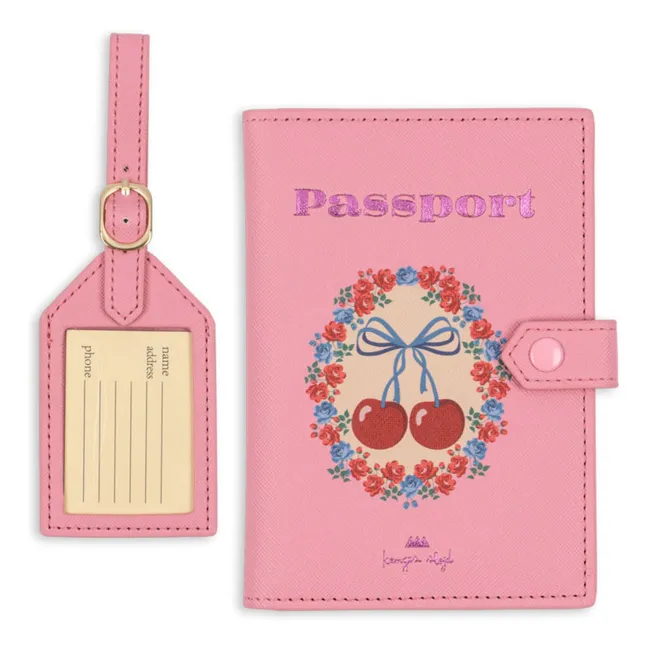 Cherry Bow Passport &amp; Baggage Label Protector | Rosa