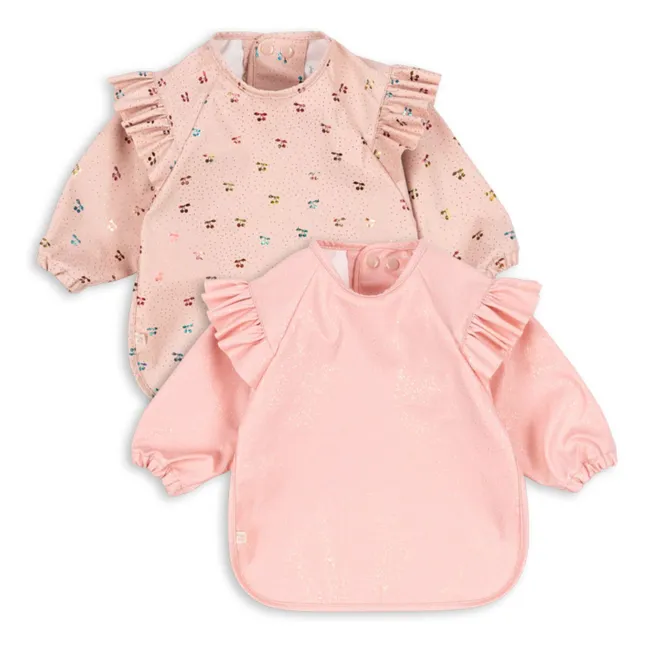Cherry Sparkle Bibs with sleeves - Set of 2 | Pink