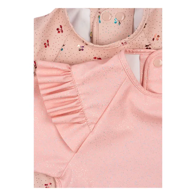 Cherry Sparkle Bibs with sleeves - Set of 2 | Pink