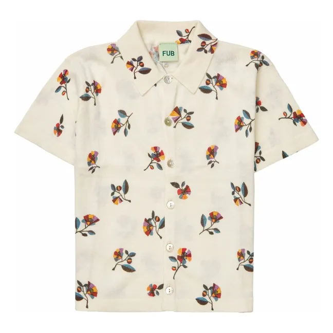 Camicia Flowers in cotone biologico a maglia extra fine | Ecru