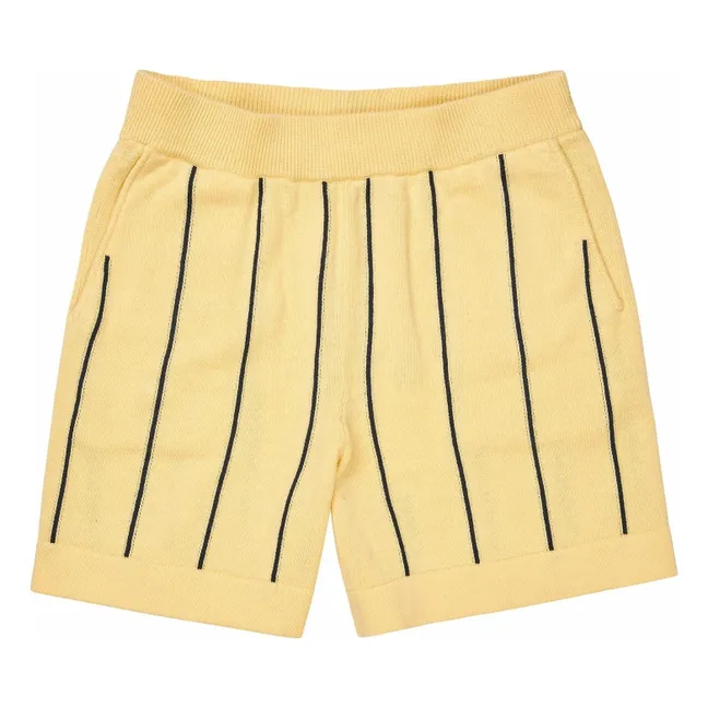 Pantalones cortos de algodón orgánico de punto fino a rayas | Amarillo palo
