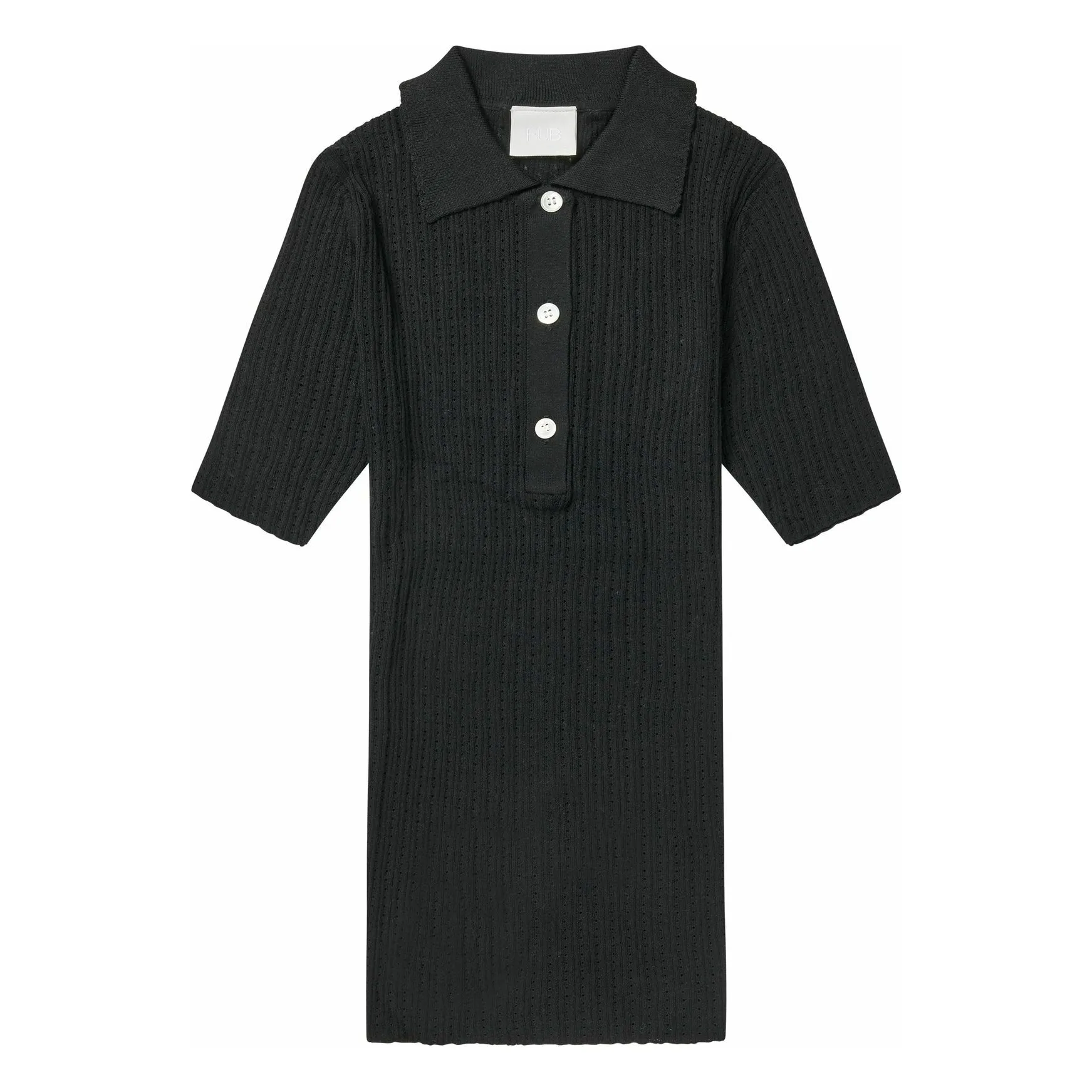 Fub Women's Black Organic Cotton Ribbed Polo Shirt - Collection
