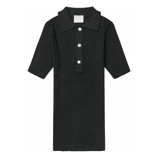 Polo a coste in cotone biologico - Collezione Donna | Nero
