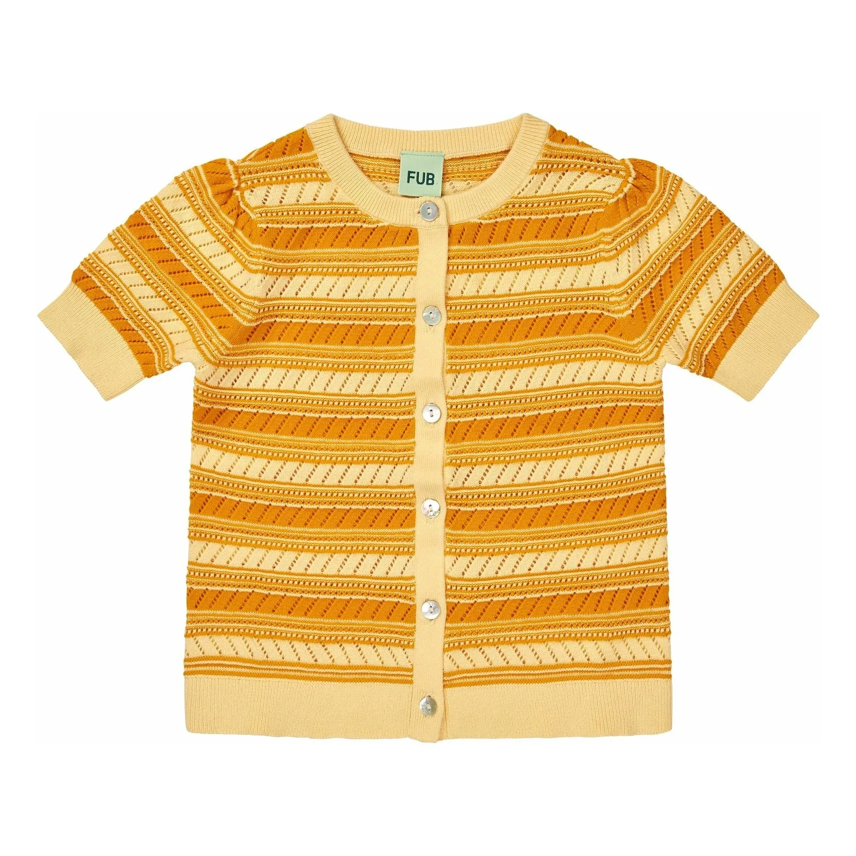 Fub Pale Yellow Organic Cotton Extra Fine Knit Short Sleeve Cardigan