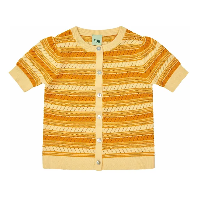 Cardigan a maniche corte in cotone biologico a maglia extra fine | Giallo chiaro