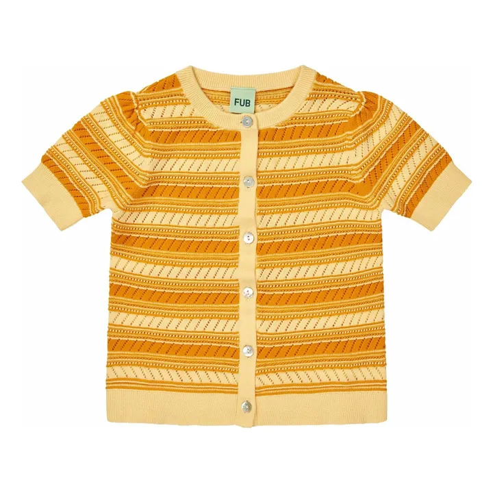 Cardigan Manches Courtes Maille Extra Fine Coton Bio | Jaune pâle- Image produit n°0