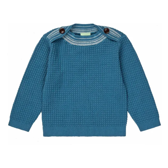 Pullover Struktur Feinmaschig Bio-Baumwolle | Blau