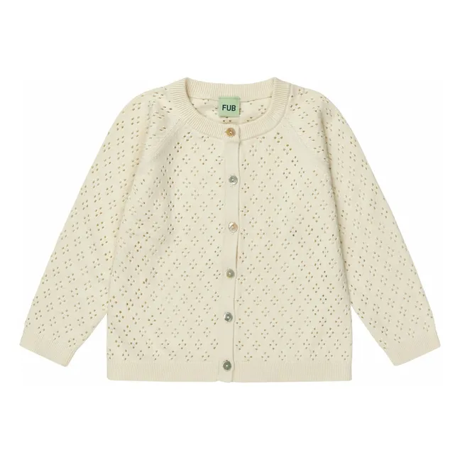 Cardigan in cotone biologico a maglia fine Pointelle | Ecru