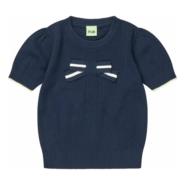 Camiseta de punto fino de algodón orgánico | Azul Marino
