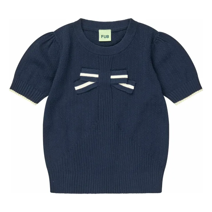 T-Shirt Nœud Maille Fine Coton Bio | Bleu marine- Image produit n°0