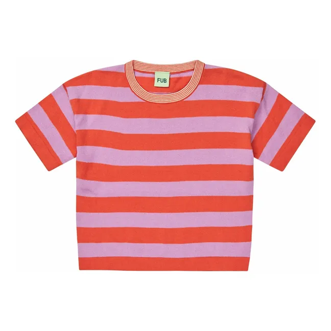 Camiseta de rayas de punto extrafino Algodón orgánico | Naranja Sanguina
